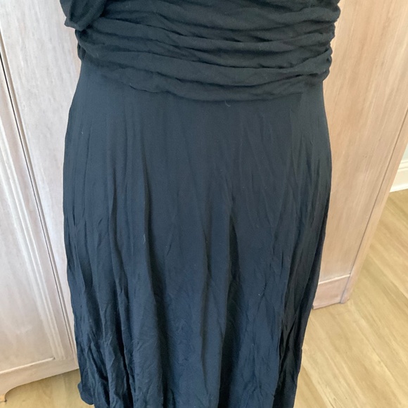 Tracy Reese Anthropologie black stretch jersey asymmetrical ruched midi dress - Picture 6 of 16